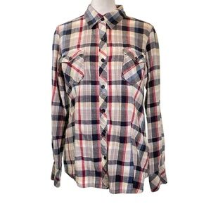 NATURAL REFLECTIONS women's Medium black red flannel button up long sleeve shirt